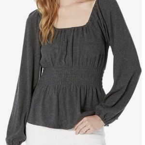 Madewell Plush Square-Neck Smocked top, grey small